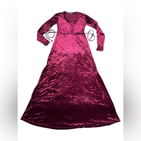 VTG 90s Betsey Johnson Crushed Velvet Maxi Dress Burgundy Wine Medium - Picture 5 of 11